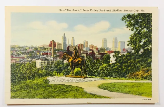 "The Scout" Penn Valley Park Postcard Kansas City, MO