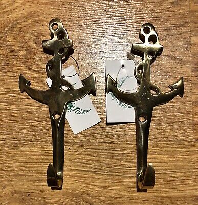 Nautical Sailor Ship Anchor Decorative Solid Brass Wall Mount Hooks - Set Of 2