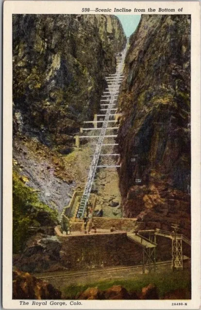 Vintage 1930s ROYAL GORGE, Colorado Linen Postcard "Scenic Incline from Bottom"
