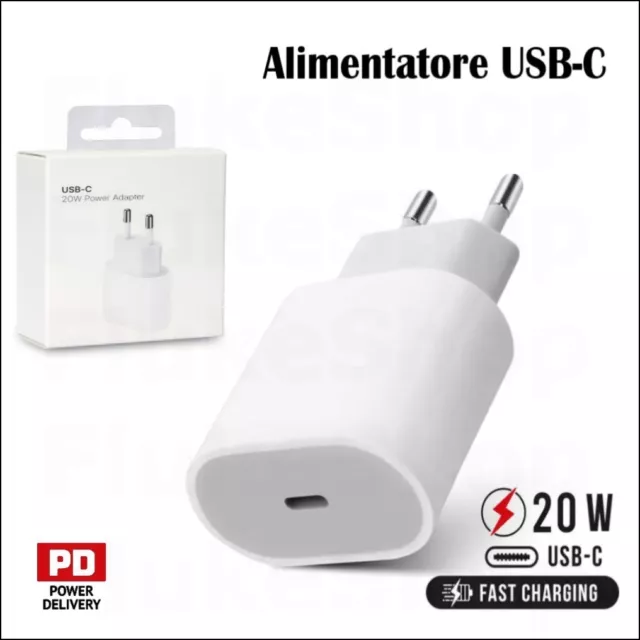 Caricabatterie Tipo C Alimentatore Ricarica Rapida 20W Fast Charge Apple Samsung