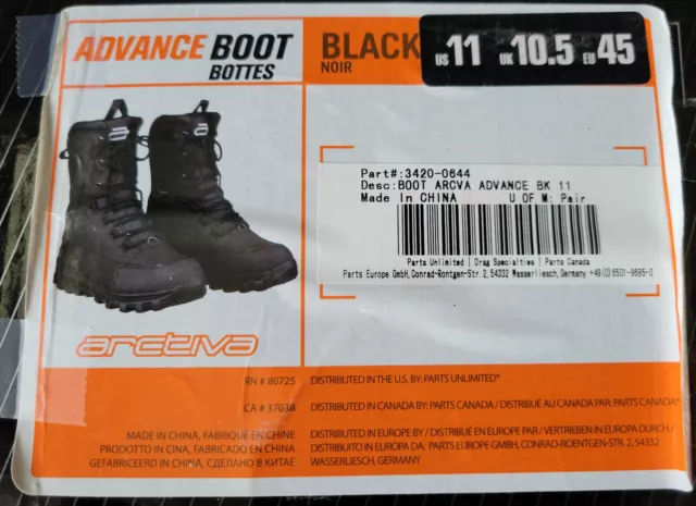 Arctiva Advance Boots Snowmobile Black #3420-0644 Size 11 Brand New