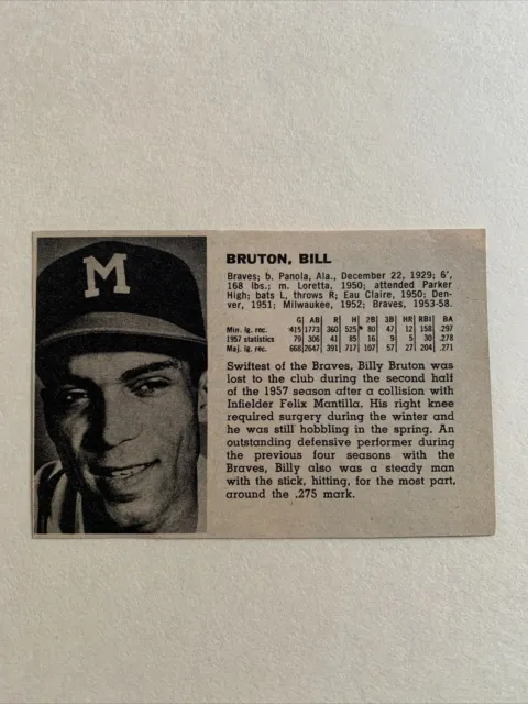 BILL BRUTON 1958 Dell Magazine Oddball Panel Milwaukee Braves $9.99 ...