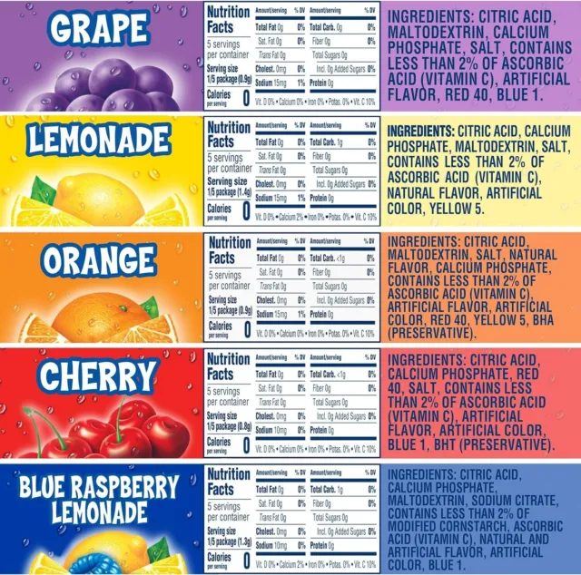 Kool Aid Grape/Cherry/Raspberry/Lemon/Orange Powdered Drink 5x4.2g - 5 Pack 2