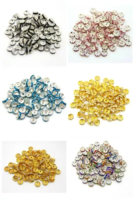 100 Pcs Quality Rhinestone Spacer Beads Gold & Silver Plated 4mm 6mm 8mm 10mm ML