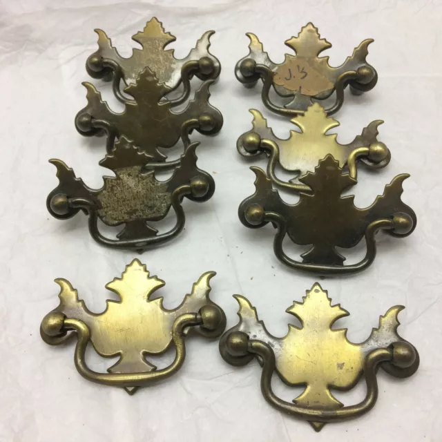 8 Vtg Drawer Pulls Pressed Tin Metal Ornate Design DIY Project Hardware floral