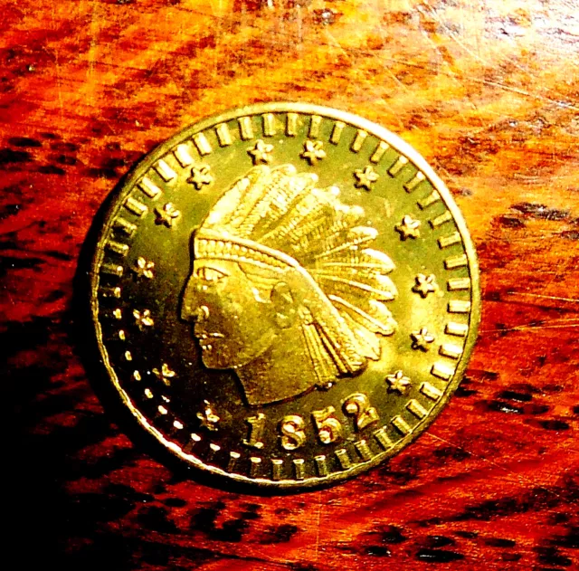 1852 Faux Gold California Token Coin Medal Indian Chief Head Brilliant Mint BU