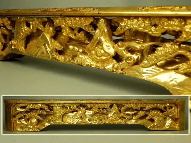 JAPANESE W59.5cm 23.4" WOOD CARVING BUDDHIST GOLD GILT LACQUERED TEMPLE SHRINE F