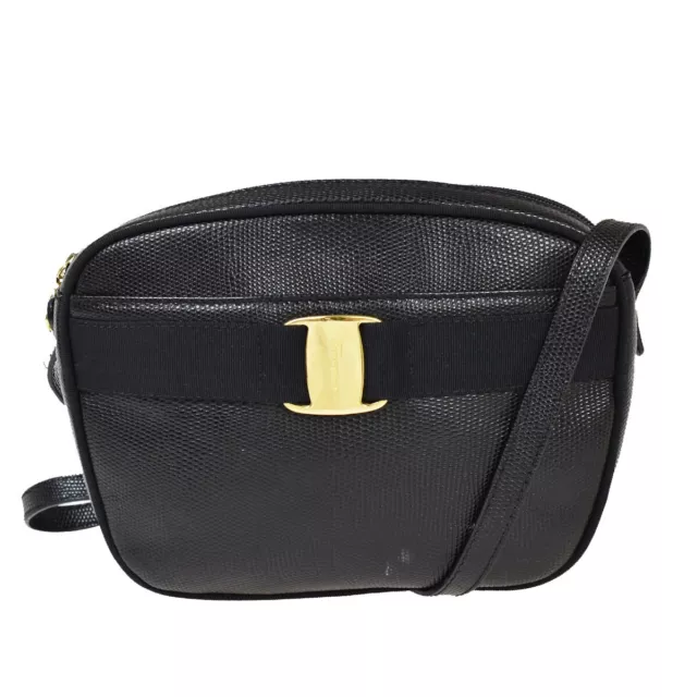 SALVATORE FERRAGAMO Vara Crossbody Shoulder Bag Embossing Leather Black 01MY623