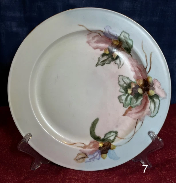 Set of 7  Floral Vintage hand-painted porcelain 10" plates Germany 50s