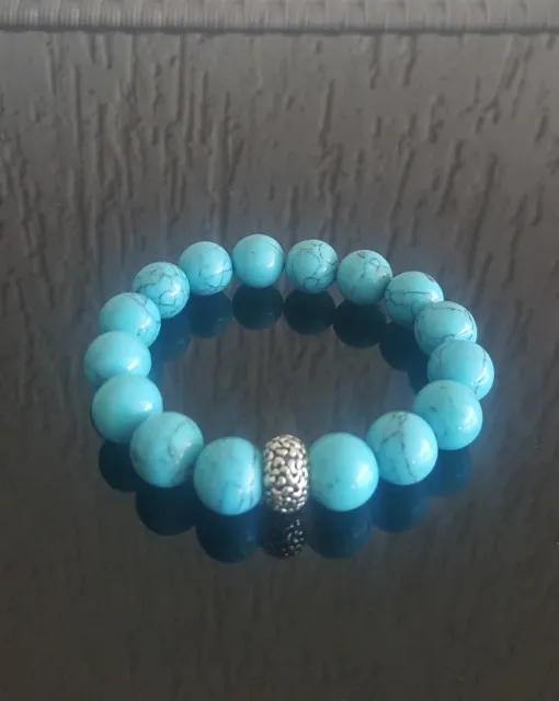 REAL Natural Handmade Turquoise Stone Bead Bracelet