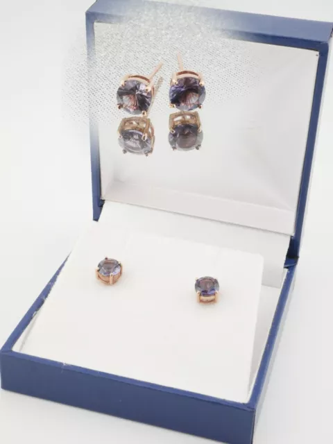 Pair of Unworn Rocks & Co 9ct Rose Gold & Amethyst Gemstones Stud Earrings MIB