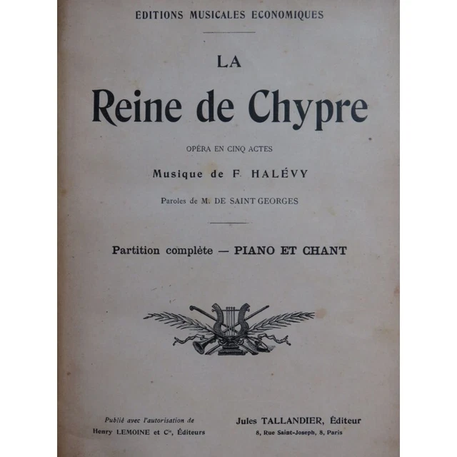 HALÉVY F. La Reine de Chypre Opéra Piano Chant XIXe
