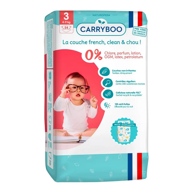 LOT DE 3 - CARRYBOO - Couches écologiques Dermo-sensitives taille 3 (4-9 kg)