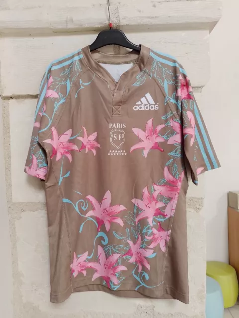 Maillot Rugby 2007 ADIDAS Vintage Stade Français Paris Marron Fleurs Taille M