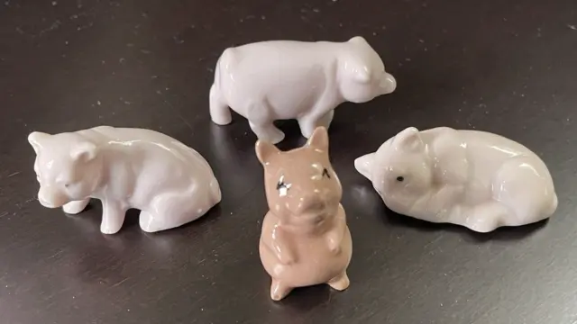 Miniature Pigs/Piglets, 4 Pink Ceramic Figurines, Vintage