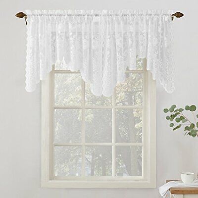 No. 918 24525 Alison Floral Lace Sheer Rod Pocket Curtain Valance 58" x 32" W...