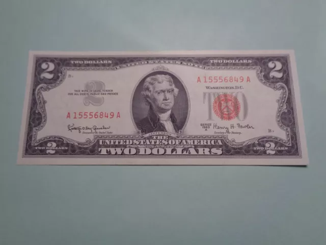 1963 A $2 Dollar Bill Red Seal Uncirculated