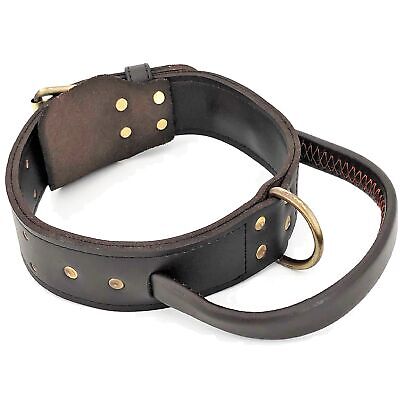 Genuine Real LEATHER Dog Collar with Handle 1.7" Width HEAVY DUTY Medium large