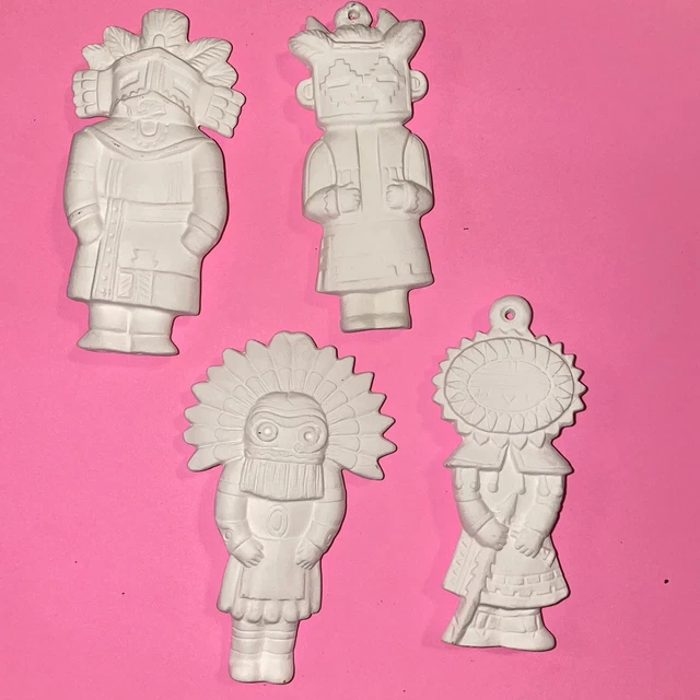 Juego de 4 adornos de cerámica bisque listos para pintar inspirados en nativos americanos hazlo tú mismo