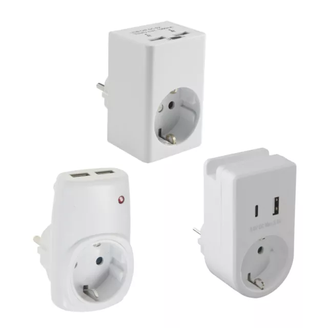 Zwischen-Stecker Steckdose mit USB Netzteil Ladeanschluss Ladegerät 2x Anschluss