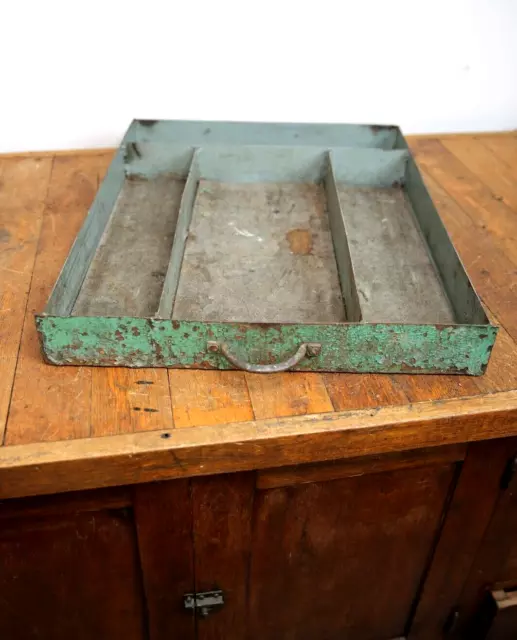 Vintage  Industrial Green Metal Steel Parts Bin Drawer Storage Organizer tray