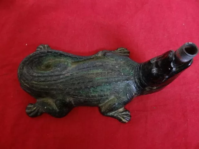 Very Fine Antique Cast Iron Original Paint Alligator Figural Lawn Sprinkler