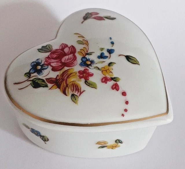 Boîte à Bijoux Ancienne En Porcelaine Cœur Avec Dorures - Occasion Bon état - Pilulier Ou Décoration