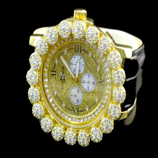 Mens Khronos Yellow Gold Finish Real Diamond Joe Rodeo Cluster Bezel Iced Watch