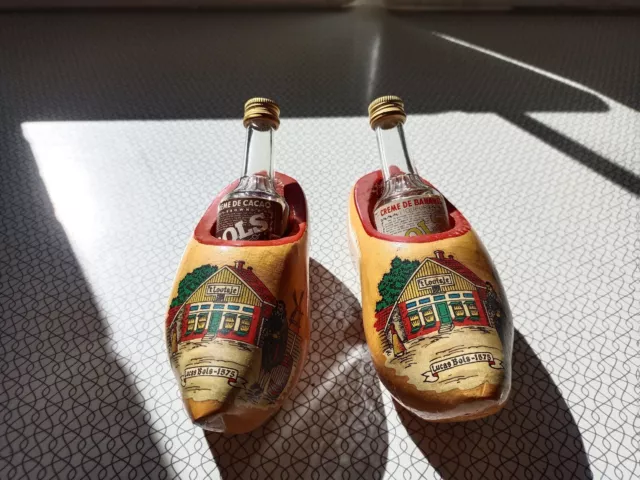 Vintage Wooden Dutch Clogs Shoes Hand Carved Hand Painted Holland Bols Liquers