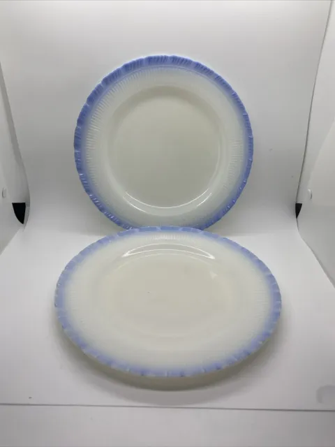 1930s Vintage MacBeth-Evans Opaque Milk Glass Oxford Blue 9 “ Plate Set Of 2