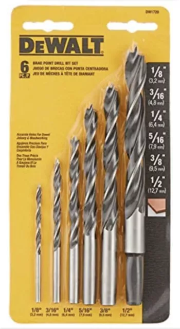 DEWALT Quality 6 Pc Brad Point Drill Bit Set - New - Free Shipping