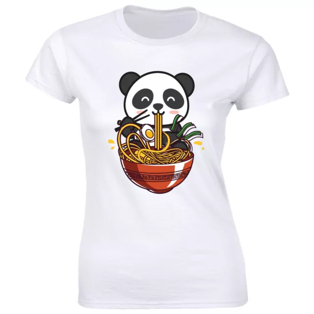 Cute Panda Animal Eating Ramen Noodles Women's T-Shirt Asian Foodie Lover Tee
