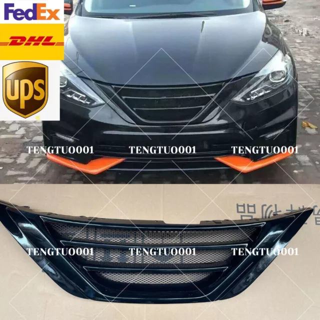 Shiny Black Front Bumper Sport Mesh Grill Grille For Nissan Sentra 2016-2018