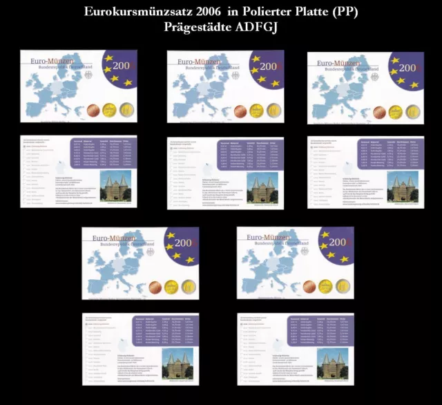 BUND KMS Euro-Kursmünzensätze 2006 Polierter Platte PP zur Auswahl stehen ADFGJ