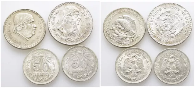 Mexiko, 4 Stück, Silber, 50 Centavos - 1 Peso, Mexico