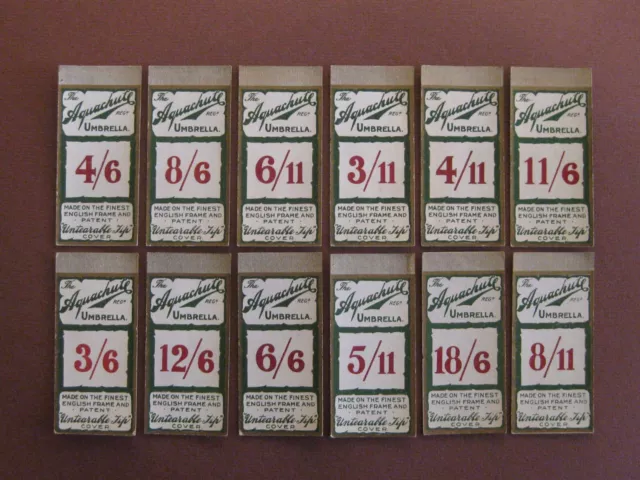 12 Vintage Shop Display Card Price Labels ~ Aquachute Umbrella.