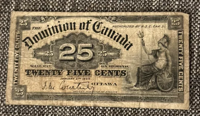 1900 Dominion Of Canada 25c 25 Cent Note Bill Currency Old Paper Money - TCCCX