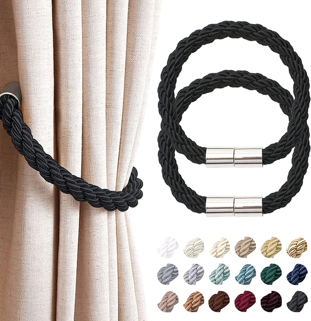 2-Pack Magnetic Curtain Tiebacks - Modern Style, Decorative Holdbacks (Black)