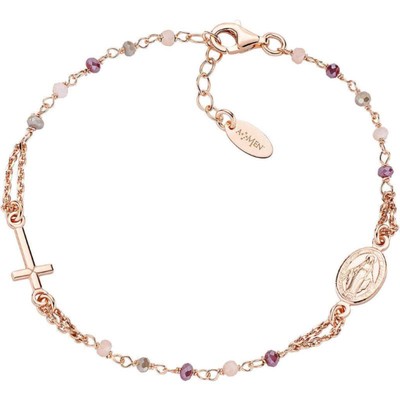 AMEN Bracciale Tennis Argento 925 Amen BTRBL16 Rosato con Cristalli Blu Lunghezza 19 