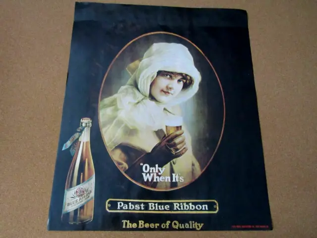 VINTAGE PABST BLUE RIBBON BEER  REPRODUCTION POSTER FROM EARLY 1970's