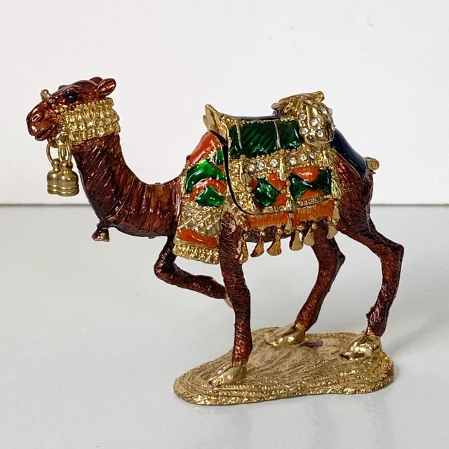 Qifu Bejeweled Hinged Camel Trinket Ring Box Figurine 3.5” Tall Colorful 