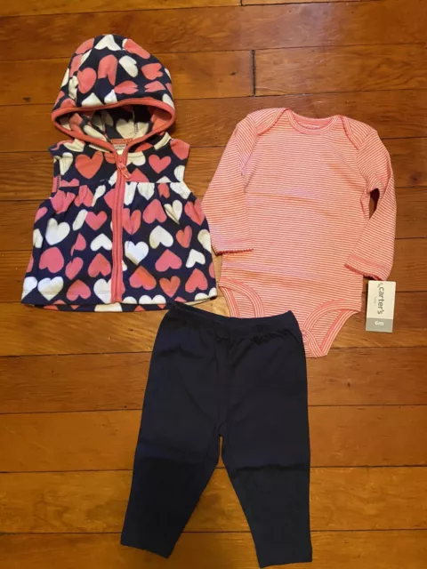 Carter's NEW NWT Infant Baby Girls 6 months Fleece Heart Vest Bodysuit Pant Set