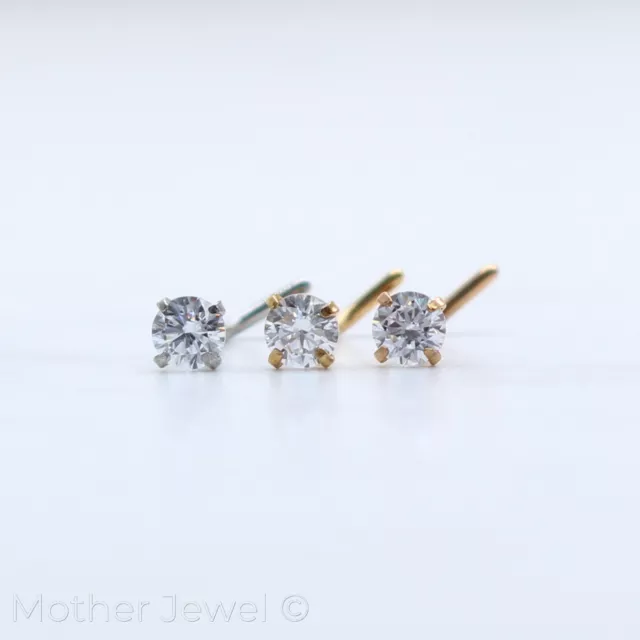 Round Simulated Diamond Silver Yellow Rose Gold Ip L Shaped Bent Nose Stud 20G