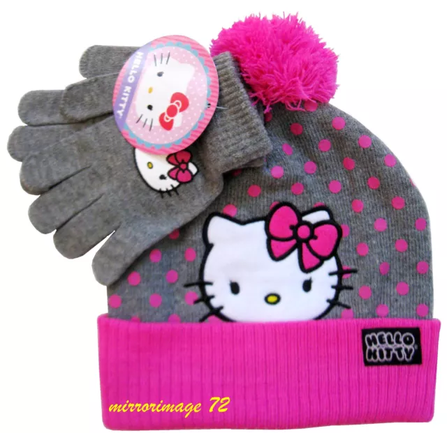 Hellow Kitty Beanie Knit Hat and Gloves 2 Piece Set Girl - One Size