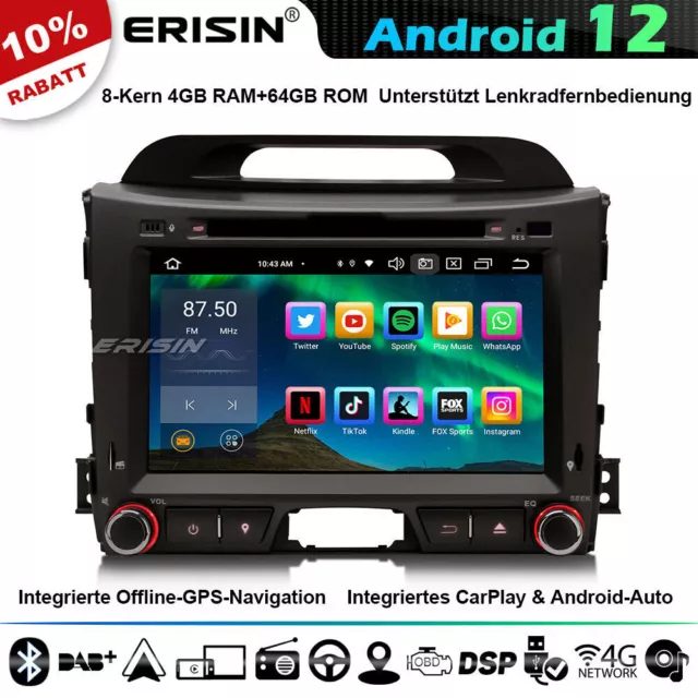 64GB CarPlay Android 12 GPS DAB+Autoradio Navi DSP CD Wifi Für Kia Sportage 3 SL