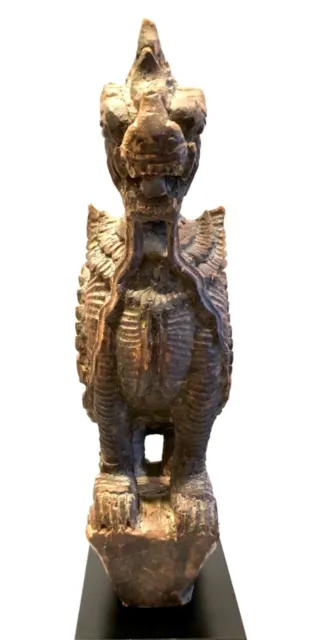 Burmese antique Chinthe mythological figure wood statue 6