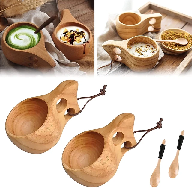 2Pack Wooden Cup Kuksa Cup Portable Outdoor Camping Drinking Mug Wooden Coffee C