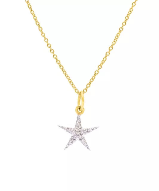 14K Oro Amarillo Estrella Collar Diamante Pavé Diseñador Joyería Fina Para Mujer