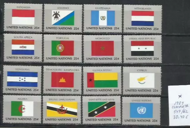 R592-Mnh** Banderas Naciones Unidas O.n.u 30,40€  Serie Completa 1989  N 547/562