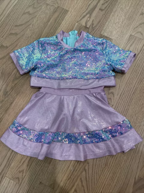 Revolution Dancewear Costume Girls Size SC Light Blue Purple One Piece Outfit